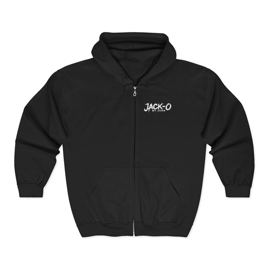 Skull Jack-O Zip Hoodie — Neon Halloween Skull Full-Zip Sweatshirt