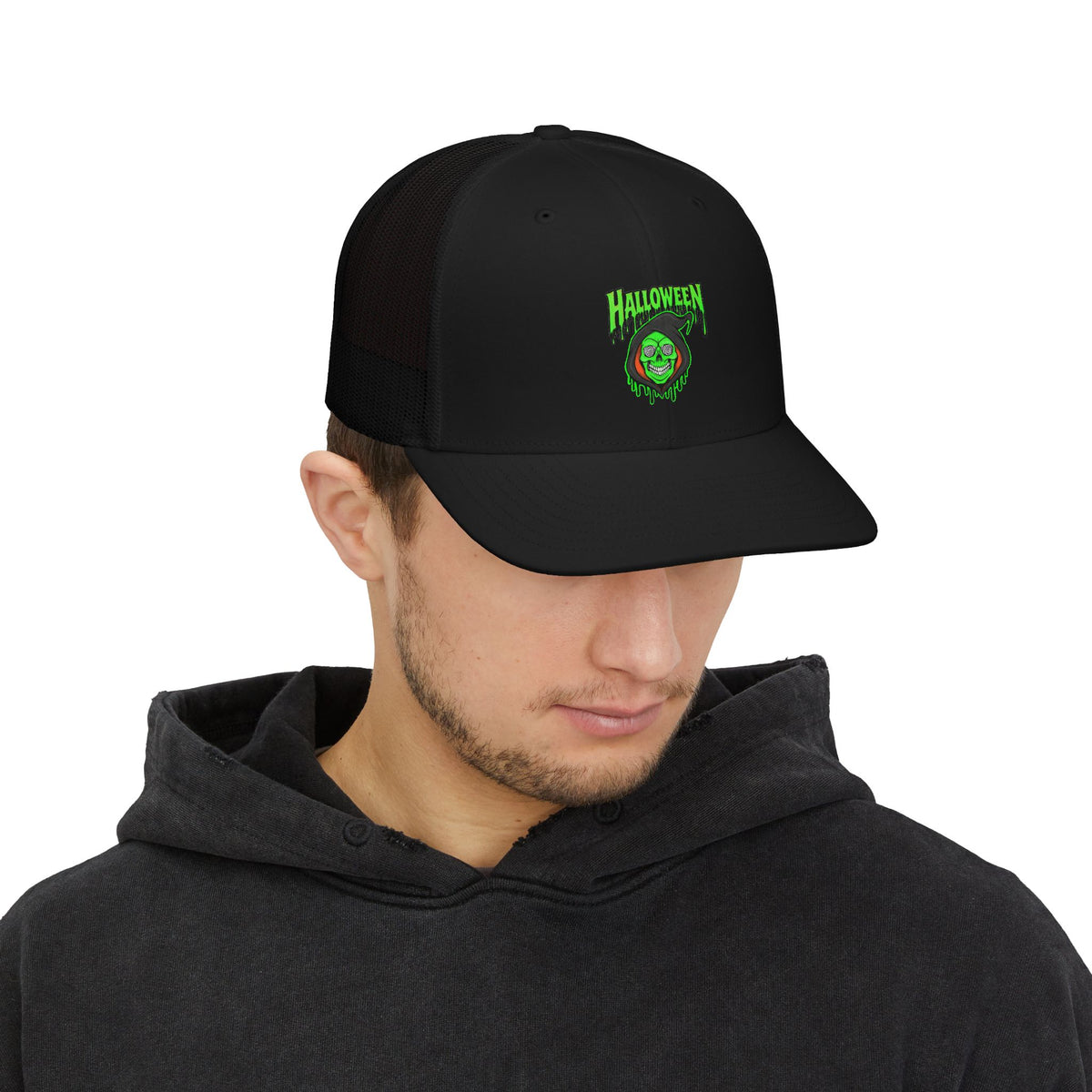 Halloween Green Skull Trucker Cap